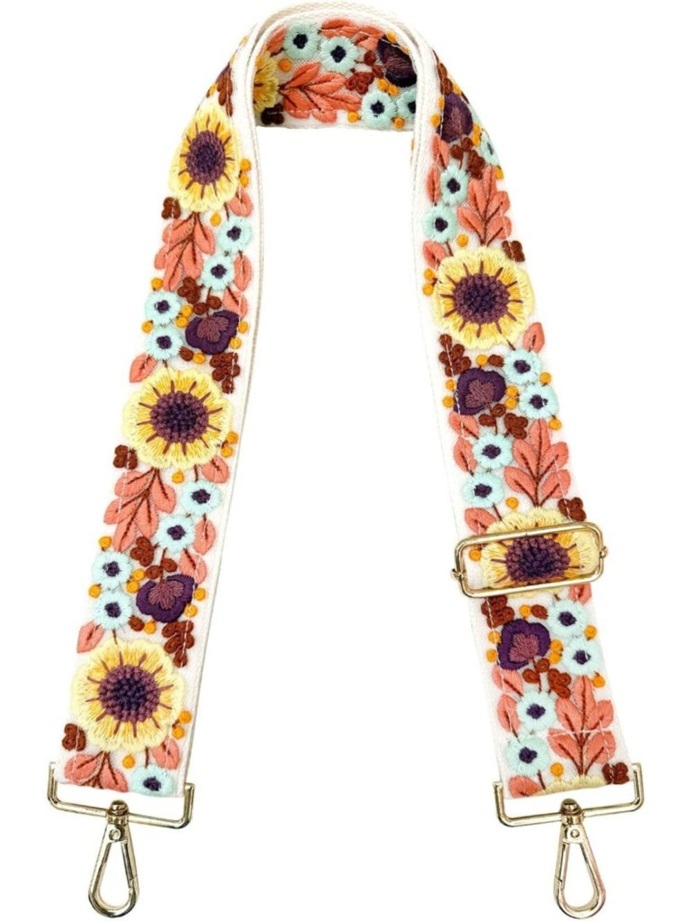 Adjustable Embroidery Flower Crossbody Purse Strap - Wide Shoulder Handbag Strap - Picture 3 of 8